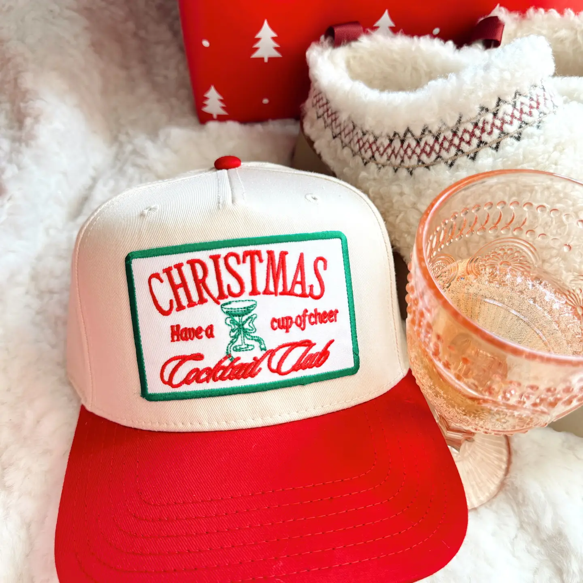 Kenz Kustoms Christmas Cocktail Club Vintage Trucker Hat Red