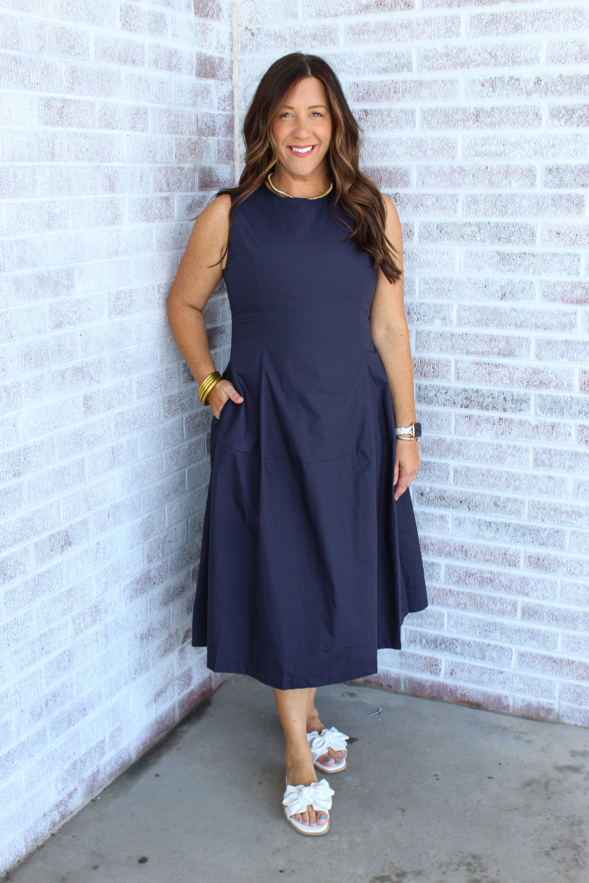 navy poplin midi dress Never Forget Lined Poplin Midi Dress – Southern Charm Clothing